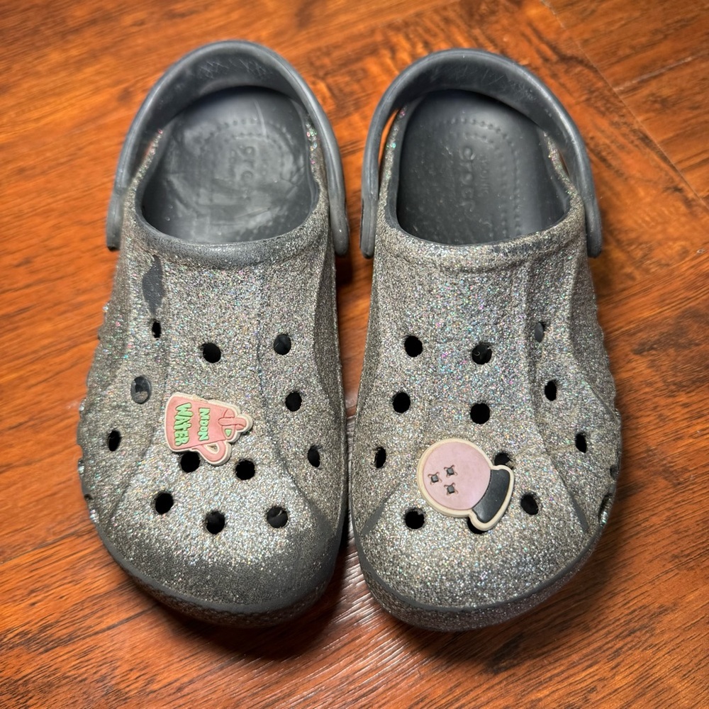 Crocs Baya‎ Toddler Girl Glitter Clogs- Black/Multi 12